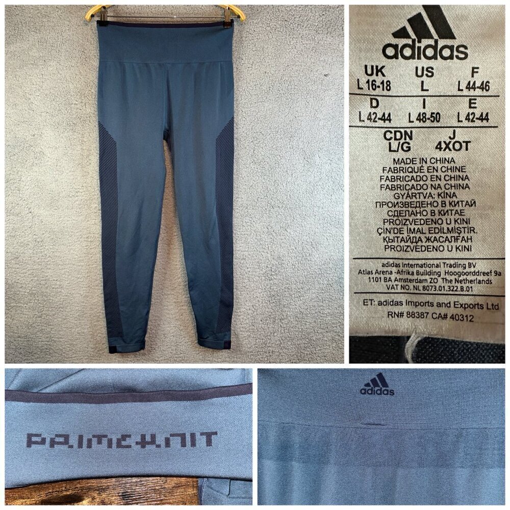 adidas Pants Women's Large Blue PrimeKnit Believe This Seamless Tech Ink